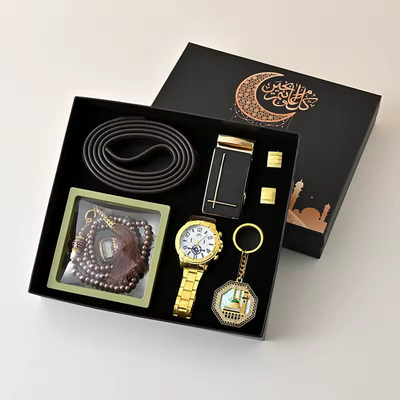 Coffret Cadeau Homme – Montre, Ceinture, Porte-clés et Compteur de Prière ( plusieurs coloris )