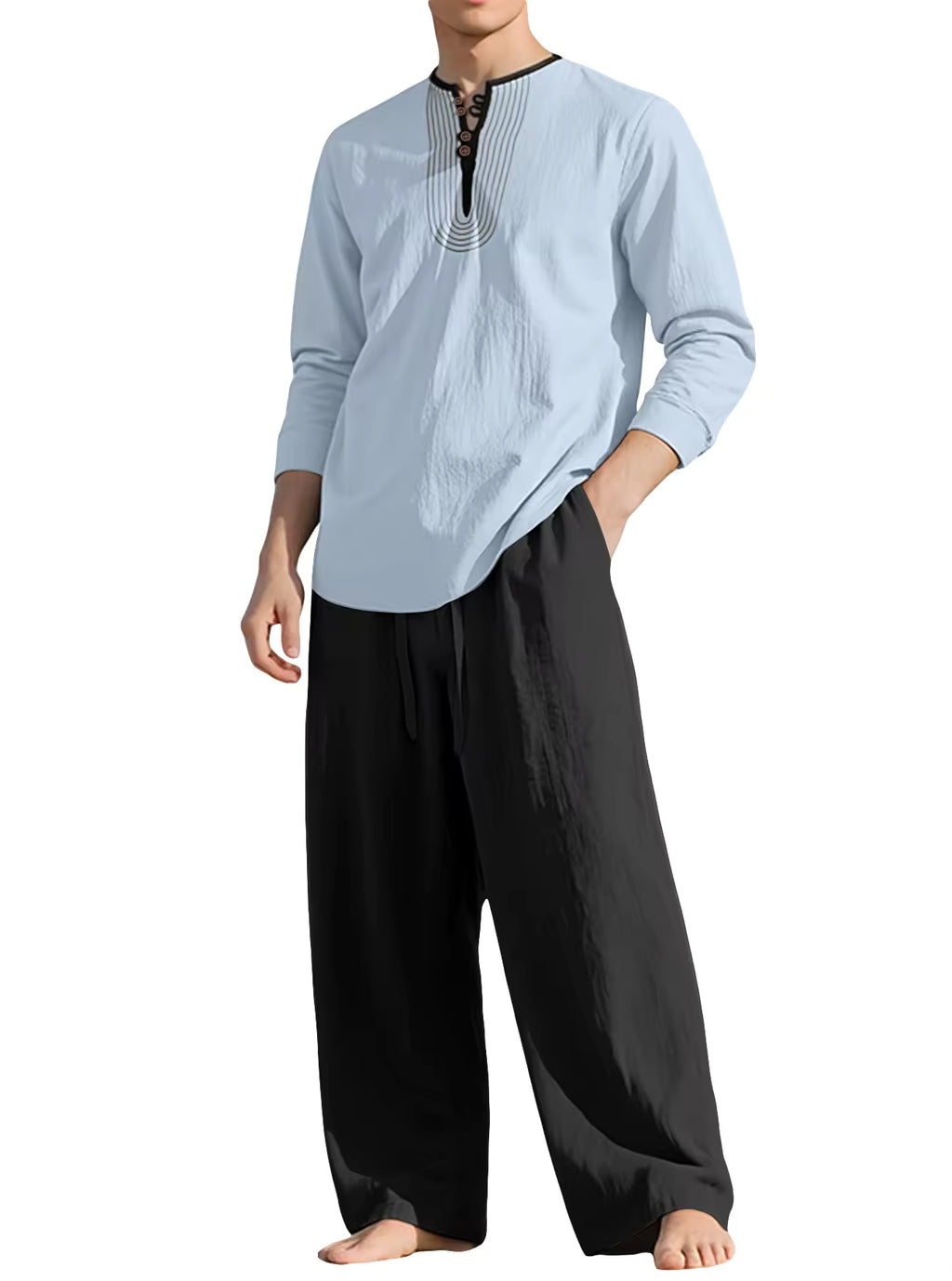 Ensemble Qamis Homme en Lin – Haut Manche Longue & Pantalon Long Élégant