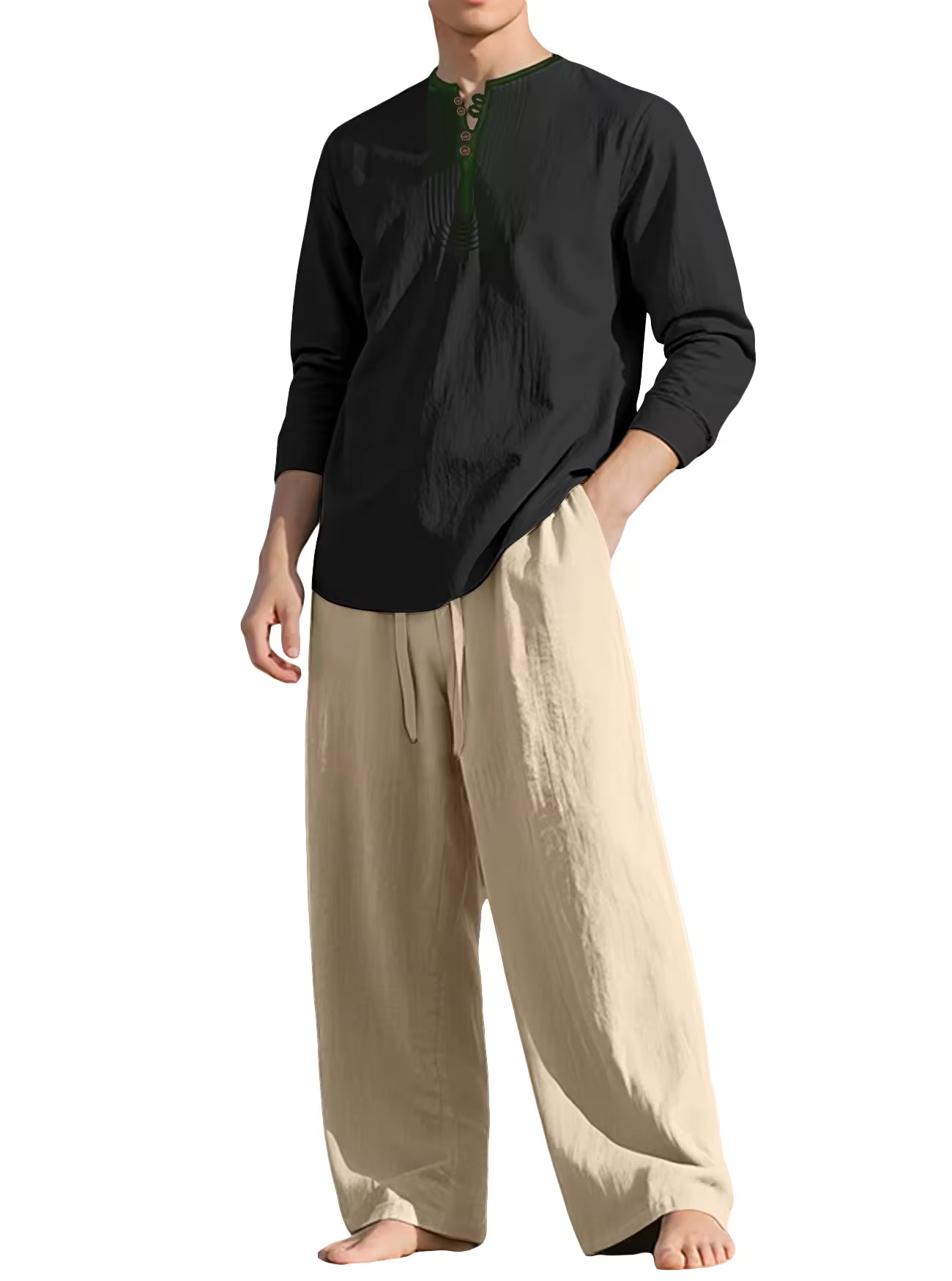 Ensemble Qamis Homme en Lin – Haut Manche Longue & Pantalon Long Élégant