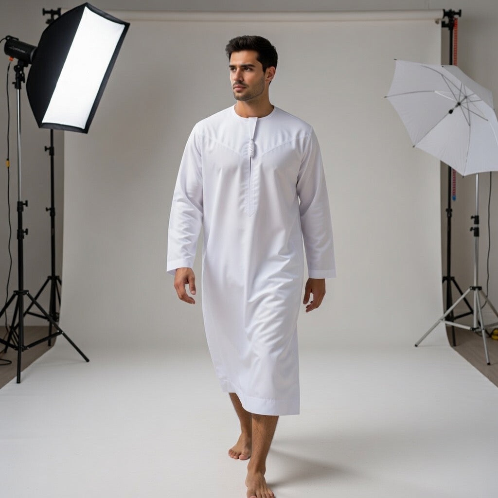 Qamis Homme Manche Longue avec Cordon – Élégance Traditionnelle