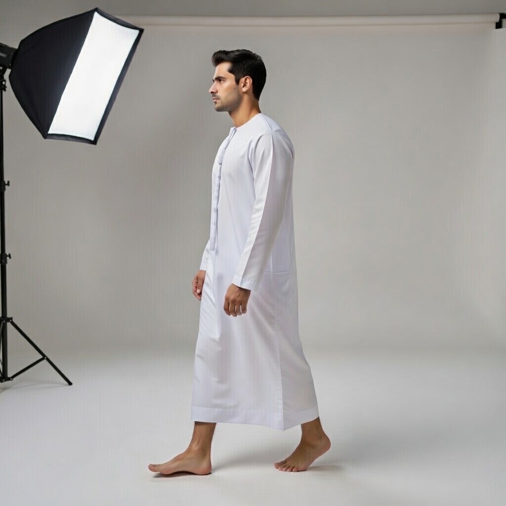 Qamis Homme Manche Longue avec Cordon – Élégance Traditionnelle